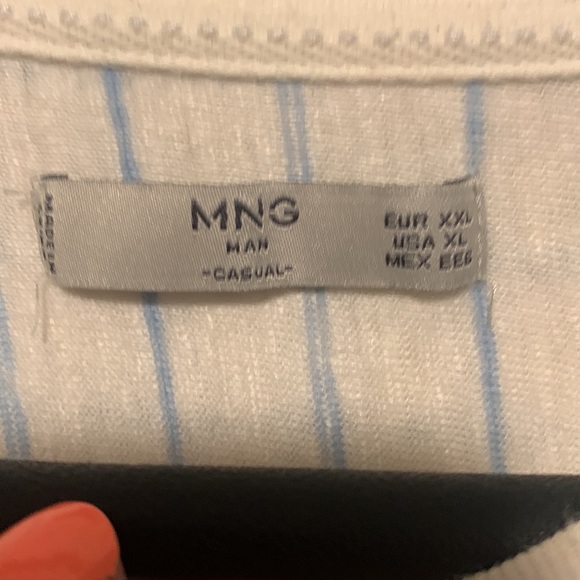 2/$14 💀| MNG | Men’s Short Sleeve T-Shirt | White with Blue Horizontal Lines - Picture 3 of 6